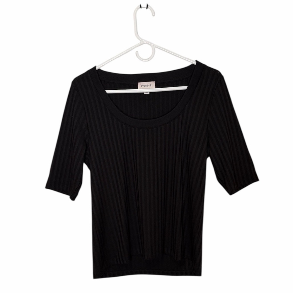 EVEREVE WOMENS BLACK 3/4 SLEEVE RIBBED TOP SIZE LARGE